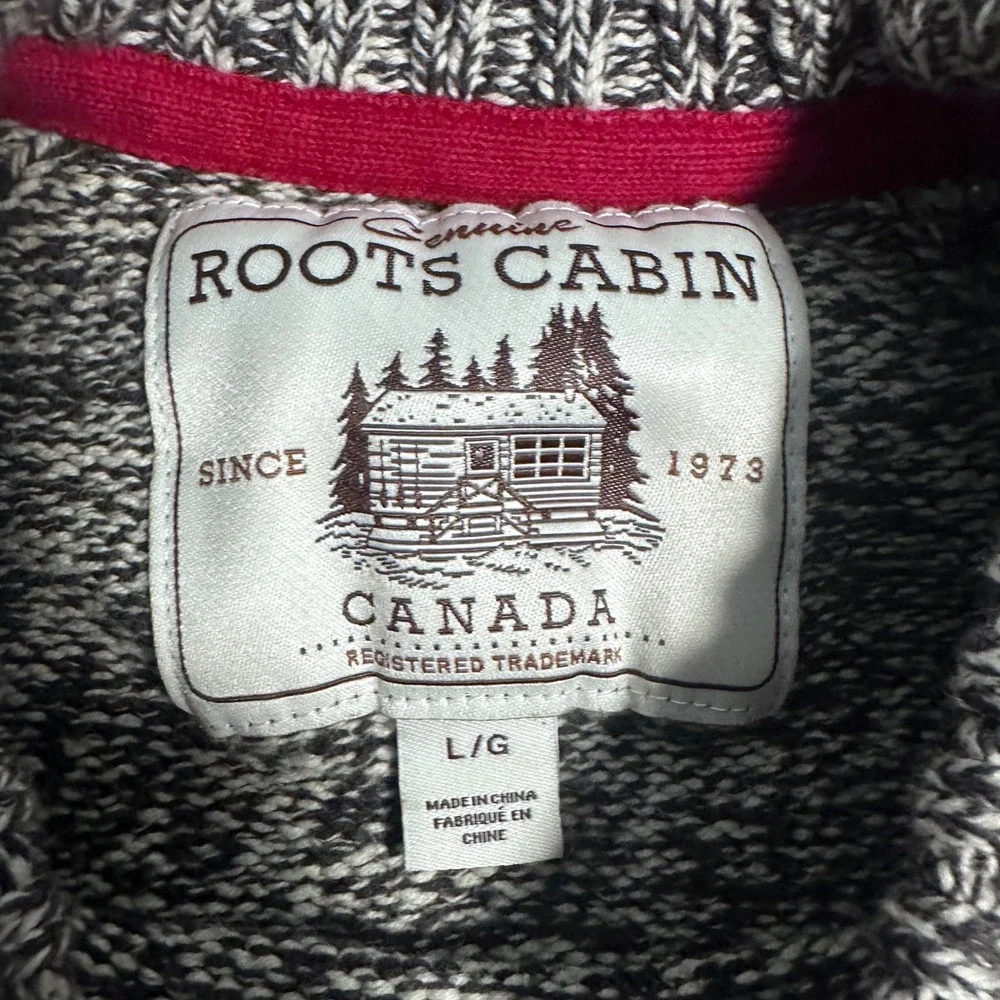Roots Cabin Sweater Mens L G Crewneck Knit Cotton Acrylic Burgundy White - Picture 6 of 8